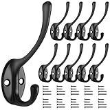 Bolatus 10 Stücke Kleiderhaken, Schwanenhals-Haken Doppelt Wandhaken Haken Wand Mantelhaken Metall Kleiderbügel mit 40 Schrauben für Garderobenhaken Badezimmer Küche(Schwarz)