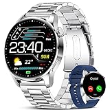 Smartwatch Herren,1.32' HD Touchscreen Fitness Armbanduhr mit Bluetooth Sprachanruf/Herzfrequenz/Schlafmonitor IP67 wasserdichte Stoppuhr Edelstahl Smart Watch für Android IOS Silber