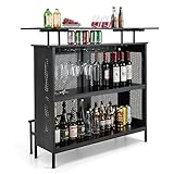 COSTWAY Bartisch Küche, Küchentheke mit Stauraum und Fußstütze, Theke Bar mit Metallrahmen, verstellbare Füße, 120 x 50 x 106,5 cm, schwarz