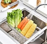 MOERAE Siebkorb über der Spüle, ausziehbar Küchenutensilien, Sieb Küche ausziehba Küchensieb Waschbecken Filterablage für Spülen, Abtropfen, Auftauen, Lufttrocknen usw. ( 34-44 x 6.5 x 20 cm)