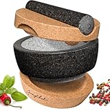 JUNGTHAL Mörser mit Stößel im Set | Granit | Korkbasis | Korkdeckel | XXL groß für Gewürze & Kräuter