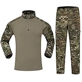 Tarnanzug Herren Paintball Combat Shirt Taktische Hose Langärmlige mit 1/4 Reißverschluss Militär Anzug Outdoor Camouflage Jagdbekleidung BDU Taktisch Uniform