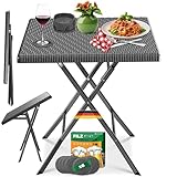 KESSER® Balkontisch klappbar | Wetterfest/UV-beständig Balkonmöbel | Beschichteter Stahl & Rattan-Optik | Outdoor Gartentisch | Gartenmöbel mit 6 Filz-Untersetzer | Bistrotisch bis zu 100 kg belastbar