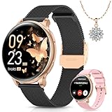 Sanorum Smartwatch Damen, 1.27' HD Screen Armbanduhr mit Telefonfunktion 120+ Sport, Menstruationszyklus SpO2 Pulsuhr Schlafmonitor Schrittzähler Fitness Tracker Rund, IP68 iOS Android Gold Schwarz