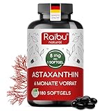 Astaxanthin Hochdosiert - 180 Vegane Astaxanthin Kapseln (Softgels): 6 Monate Vorrat - 8 mg pro Softgel - Premium-Rohstoff aus Haematococcus pluvialis Algenextrakt - Ohne Zusatzstoffe