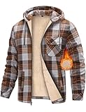 heekpek Fleecejacke Herren Hemdjacke Karierte Winter Kapuzenpullover Herren mit Reißverschluss Warme Kapuzenjacke Fleecefutter Hoodie Winterjacke Gefütterte Sweatjacke, Braun, M