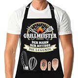 XCSJKJ Grillschürze für Männer Persönlich Grillen Geschenk BBQ Schürze Küchenschürze, Männer Geschenkideen Grillschürze Lustig Schürzen der Mann der Mythos die Legende Schwarz Schürzen.