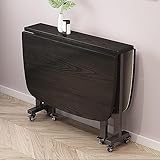 Beweglicher Klapptisch Drop Leaf Esstisch Holz Ausziehtisch Platzsparend Küchentisch mit 6 Rädern Runde Kante Design für Wohnzimmer Esszimmer