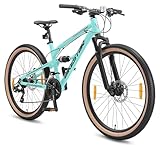 BIKESTAR Fully Aluminium Mountainbike Shimano 21 Gang Schaltung, Scheibenbremse 26 Zoll Reifen | 16 Zoll Rahmen Alu MTB Vollgefedert | Mint