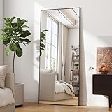 BEAUTYPEAK bruchsicher Ganzkörperspiegel 60x165 cm, Standspiegel hängend oder lehnend an die Wand, groß Bodenspiegel mit Ständer für Schlafzimmer, Wohnzimmer oder Ankleidezimmer, Schwarz