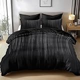 Abstrakte Streifen Bettwäsche 220x240 3teilig Bettbezug 220 x 240 cm Schwarz Bettbezüge Set Weich Atmungsaktiv 3D Wendebettwäsche mit 2 Kissenbezügen M/6858