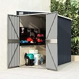 Gartenhaus Anthrazit 118x194 cm Verzinkter Stahl Aufbewahrungsschuppen mit Doppeltüren und Kunststoffgriff für Werkzeuge Gartenmöbel Gartengeräte Terrassenlagerung im Freien