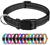 TagME Nylon Hundehalsband, Verstellbares Reflektierendes Hundehalsband mit Sicherheitsschnalle für Kleiner Hund, Schwarz, 2.0cm Breite