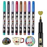 Caelura 8 Metallic Farben Porzellanstifte Spülmaschinenfest, Porzellanfarbe Spülmaschinenfest für Keramik Bemalen, Glasmalstifte, Keramik Stifte für Glas Stein Tassen Porzellan Bemalen