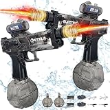 Audasi Wasserpistole Elektrisch, 2Pcs Elektrische Wasserpistole mit Simuliertem Automatische Wasserpistolen 500CC Große Reichweite Motorisiert mit Multifunktionalen Lichteffekten Water Gun