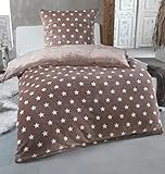 MALIKA Warme Winter Plüsch Sterne Wende-Bettwäsche Nicky-Teddy 'Cashmere Touch' Coral Fleece viele Farben & Größen, Farbe:Taupe, Größe:135 x 200 cm