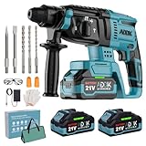 Bürstenloser Bohrhammer, 21 V, elektrisches Bohrmaschinen-Set mit 2 4,0-Ah-Batterien, Brillen, Handschuhen und Ohrstöpseln mit Geräuschunterdrückung, kabellos, robust, 3 Betriebsmodi