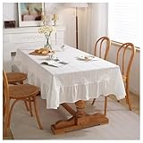 Baumwolltischdecke mit Rüschen, Moderne Rechteckige Tischdecke mit Lochmuster für Partys, Restaurants, Küchen und Picknicks(150x200cm(59x79in))