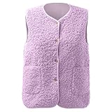 Teddy Fleece Weste Damen,Einfarbig Elegant Ärmellose Fleeceweste Fall Winter Warm Teddy Fleece Kurz Weste Leicht Casual Damen Fell Weste Westen Bequem Plüschweste Fleeceweste mit (03-Purple, XXXL)