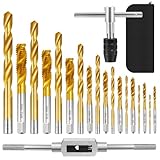 21 Stück Metrischer Bohrer- und Gewindebohrer-Set, Gewindeschneider Set mit 9 Gewindebohrer M2-M12, 9 Spiralbohrer 1,5-10mm, 2 Schlüssel und 1 Ledertasche, Screw Tap Set für Holz, Kunststoff, Metall