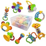 fiouni Baby Rassel Beißring Spielzeug Set Babys Erste Rasseln Babys Erstes Spielzeug Geschenkset für Säuglinge Neugeborenes Baby Jungen Mädchen 3 6 9 Monate 11 Stück (Blau)