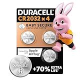 Duracell CR2032 Knopfzellen, CR 2032 Lithium Knopfzelle 3 V (4 Stück), ideal für z.B. Autoschlüssel, Waagen, Fitnesstracker, medizinische Geräte