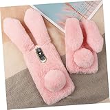 Kisangel Plüsch Hülle mit Kaninchenohren Warmes TPU Case mit Strass Kamera Rahmen Weiche Handyschale Flauschig Vier Jahreszeiten Rosa Kratzfest und Leicht