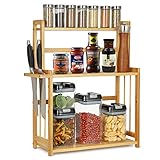 autumndeer Bambus Gewürzregal Küchenregal mit 3 Etagen Gewürzständer, Küchen-Organizer Hochwertiger Gewürzständer/Kräuter-Regal im Setfür Küche Schreibtisch Organizer für Badezimmer