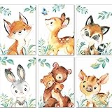Lalelu-Prints Kinderzimmer Deko Kinderbilder Bilder Babyzimmer Waldtiere Poster Kinder Mädchen Junge 6er Set (DIN A4 ohne Rahmen)