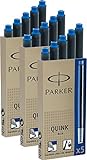 Parker Tintenpatronen Quink 3 Packungen mit gesamt 15 Stück, blau (15er Pack, blau, 1)