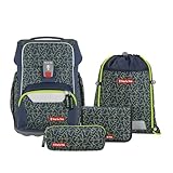 Step by Step Basis Schulranzen-Set „Green Geometrics“, 4-teilig, grün, ergonomischer Tornister mit Reflektoren, Hüft- und Brustgurt, für Kinder ab der 1. Klasse, 20 Liter