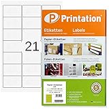 Printation 63,5 x 38,1 mm Universal Adress-Etiketten selbstklebend für C6 Briefumschläge weiß - 525 63,5x38,1 Adressaufkleber auf 25 DIN A4 Bogen 3x7 / 21 pro A4 Bogen abgerundete Ecken - 4677 7160