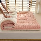 Weiche, flauschige Doppelbett-Matratze, ultradick, tragbar, faltbar, Futon-Matratze, für alle Jahreszeiten, atmungsaktiv, Rosa, volle Größe