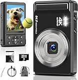 4K Digitalkamera,2.8 Zoll 64MP UHD Fotokamera mit 32-GB-Karte, 1200mAh Akku, 16-facher Digitalzoom Autofokus Kompaktkamera für Kinder Anfänger Teenager
