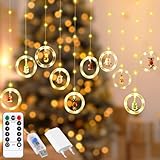 FAOKZE Weihnachtsbeleuchtung Lichterkette Fenster Innen, Lichterkettenvorhang fensterbeleuchtung IP44 Wasserdicht 8 Modi USB Weihnachtsbeleuchtung Fenster,125 LED Fensterdeko Vorhang(Warmweiß)