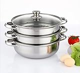 RHP Dampfgarer Dampf Kochtopf 28cm Mantykocher Dampfkocher Gemüse-/ Kartoffeldämpfer Edelstahl mit Glasdeckel spülmaschinengeeignet