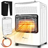 TRESKO 4200 Watt Gasheizung inkl. Gasdruckregler Gasschlauch + Abdeckung | Gasheizer Gasofen Gasheizofen mit 3 Stufen | Infrarot Gasheizgerät (Weiß)
