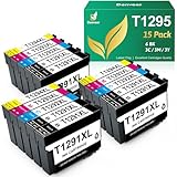 Denvoer T1295 Multipack Kompatible für Epson WF 3520 Druckerpatronen für Epson T1291 T1292 T1293 T1294 WF-7525 WF-7515 Stylus SX235W SX425W SX435W SX445W SX535WD Stylus Office BX635FWD (15er-Pack)
