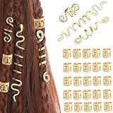 28 Stück Dreadlocks Schmuck,Verstellbar Metall Cuffs, Haarspiralen Clips,Dreadlocks Perlen Flechtet Haar Schmuck,Für Männer Und Frauen Geeignet(Gold)