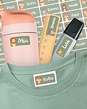 melu kids® Namensaufkleber für Kinder - Kleidung & Gegenstände (50 Stück) Kita/Schule - Namensschilder für Kleidung waschmaschinenfest und personalisiert (grün)