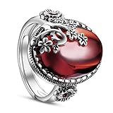 SHEGRACE Damen Vintage Ring aus 925er Sterlingsilber mit Granatapfelblüte und Ovalem Granat Fingerring, in Verschiedenen Farben Erhältlich, 19 mm, Verstellbar