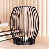 Gadgy Kerzenständer schwarz - Windlicht groß für Kerzen - Kerzenhalter schwarz - Laterne Wohnzimmer Deko - Metall Kerzen Deko - Windlicht schwarz - Laterne schwarz - 16,7 x 18 cm