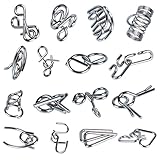 Qanmua 16 Stück Knobelspiele Set, 3D Brainteaser Metall Puzzle IQ Spiele Set Geduldspiele für Kinder und Erwachsene