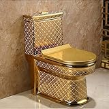 Goldfarbene Keramik-WC, Haushalt, luxuriös, leise, bequeme Sitzhöhe, verlängerte Doppelspül-WC, europäischer Stil, Spültoilette A, E(D)