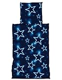one-home Sterne Bettwäsche 135x200 cm Stars blau leuchtoptik Mikrofaser