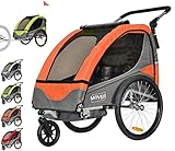 PAPILIOSHOP Mover – 2-in-1 Fahrradanhänger und Kinderwagen für 1-2 Kinder, Klappbar, Mit Federung, Lufträdern und 5-Punkt-Gurt, Ideal für Familienausflüge (Orange)