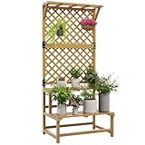 Outsunny Blumentreppe mit Rankhilfe, 2 Stufen, Dach, Pflanzentreppe für Innen Außen, Holz Blumenständer, mehrstöckig Blumenregal für Garten Balkon, 75 x 50 x 166 cm Gelb