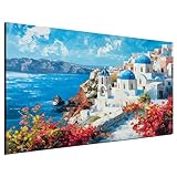 DARO Design® Wandbilder 40x30 cm Schlafzimmer Home Deko Wohnung Bild Wohnzimmer Fotoleinwand Wand Bilder Leinwand Wall Decor Abstrakt Griechenland Meer Santorini Gemälde blaue Dächer