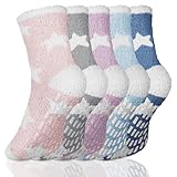 TMEOG Stoppersocken Damen 5 Paar Warme Kuschelsocken Rutschsocken Mittelhohe Noppensocken Antirutschsocken Flauschige Haussocken 35-40