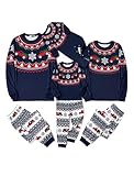 PATPAT Familien Weihnachtspyjamas Set - Weihnachtsoutfit für die ganze Familie, Partnerlook Pyjamas, Weihnachtliche Prints Bequemer Schlafanzug Weihnachtskleidung, Tibetblau, Baby: 12-18 Monate
